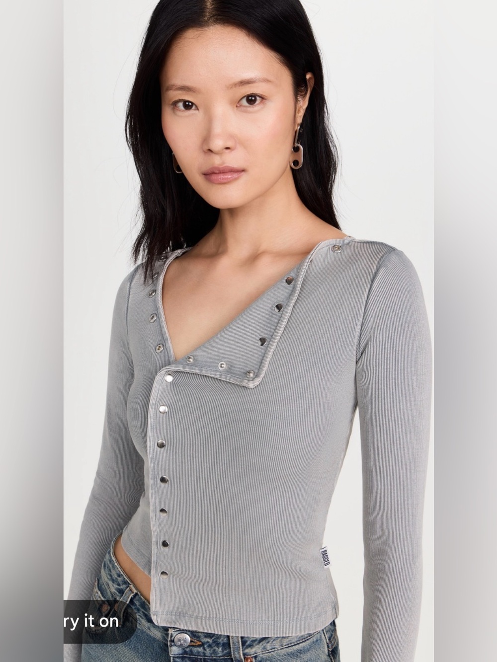 The Ragged Priest Light Grey Snap-Front Long Sleeve Top